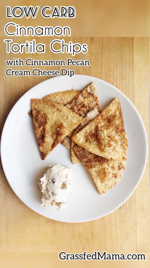 Low Carb Cinnamon Tortilla Chips with Cinnamon Pecan Cream Cheese Dip